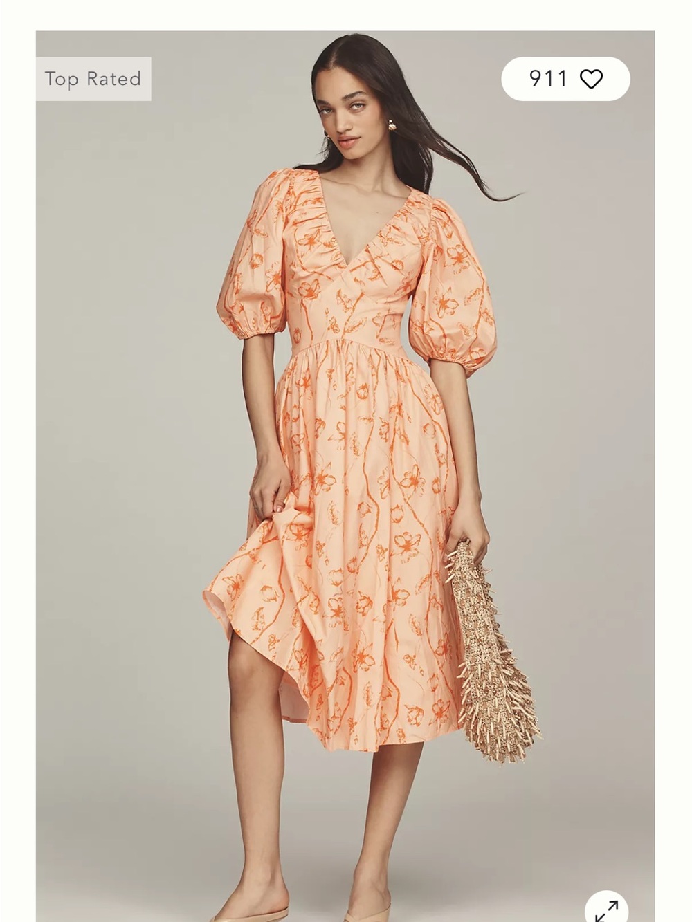 Hutch Peach and Orange Floral Midi Dress - Picture 7 of 8